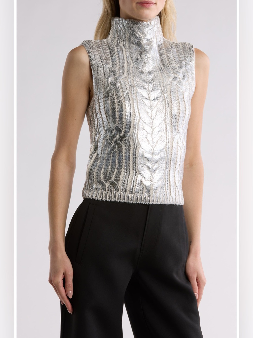 Jason Wu Metallic Cable Stitch Sweater Silver XS/TP NWT